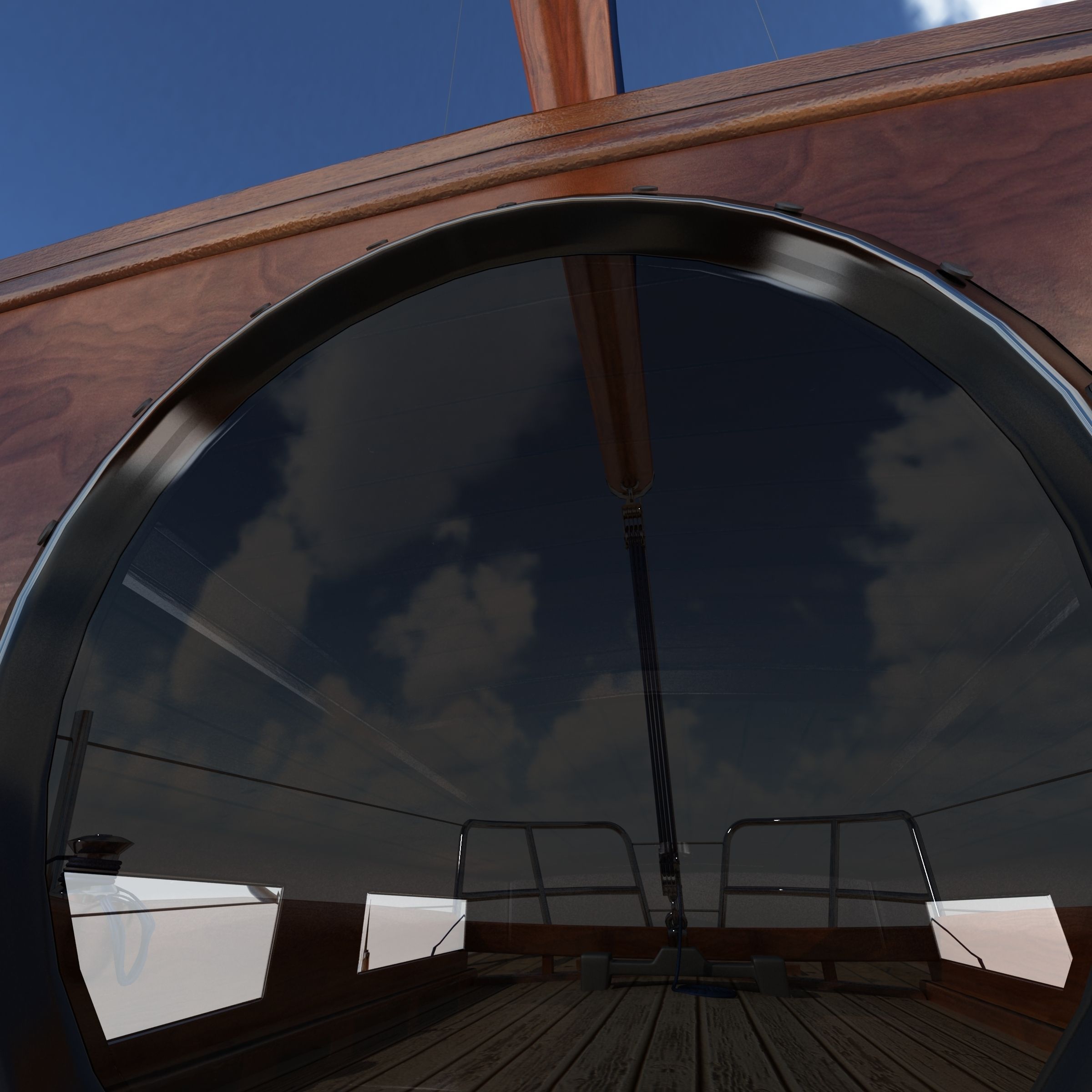 Sailboat wooden sailing boat 3D model_7