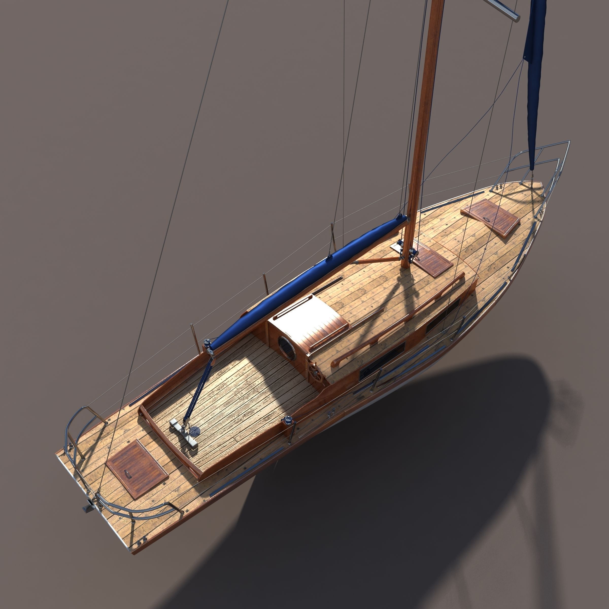 Sailboat wooden sailing boat 3D model_6