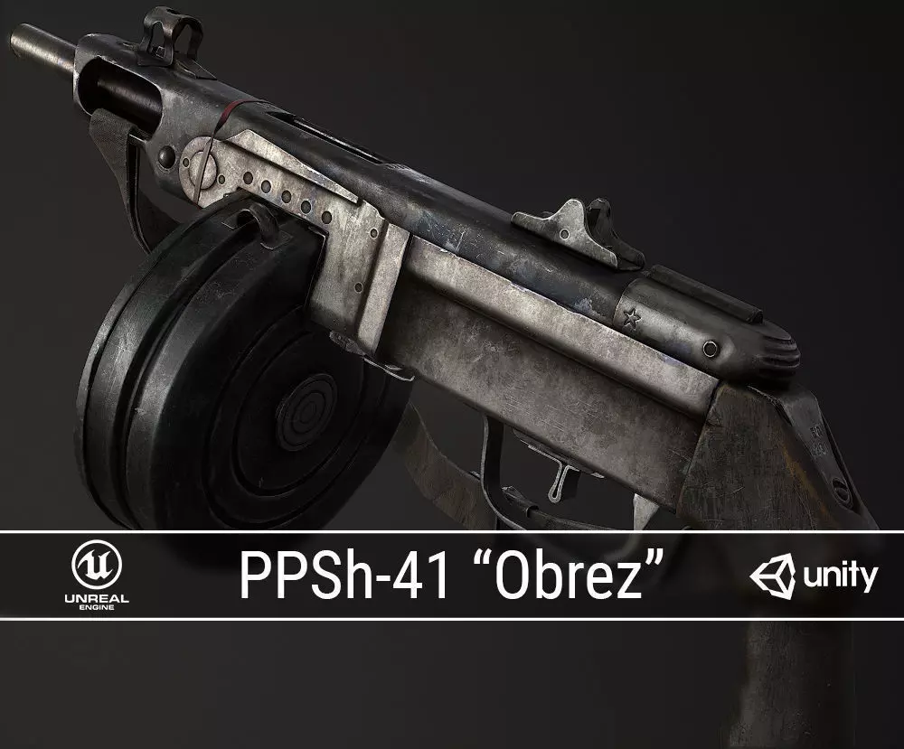PBR Soviet PPSh-41 Obrez Low-poly 3D model_0