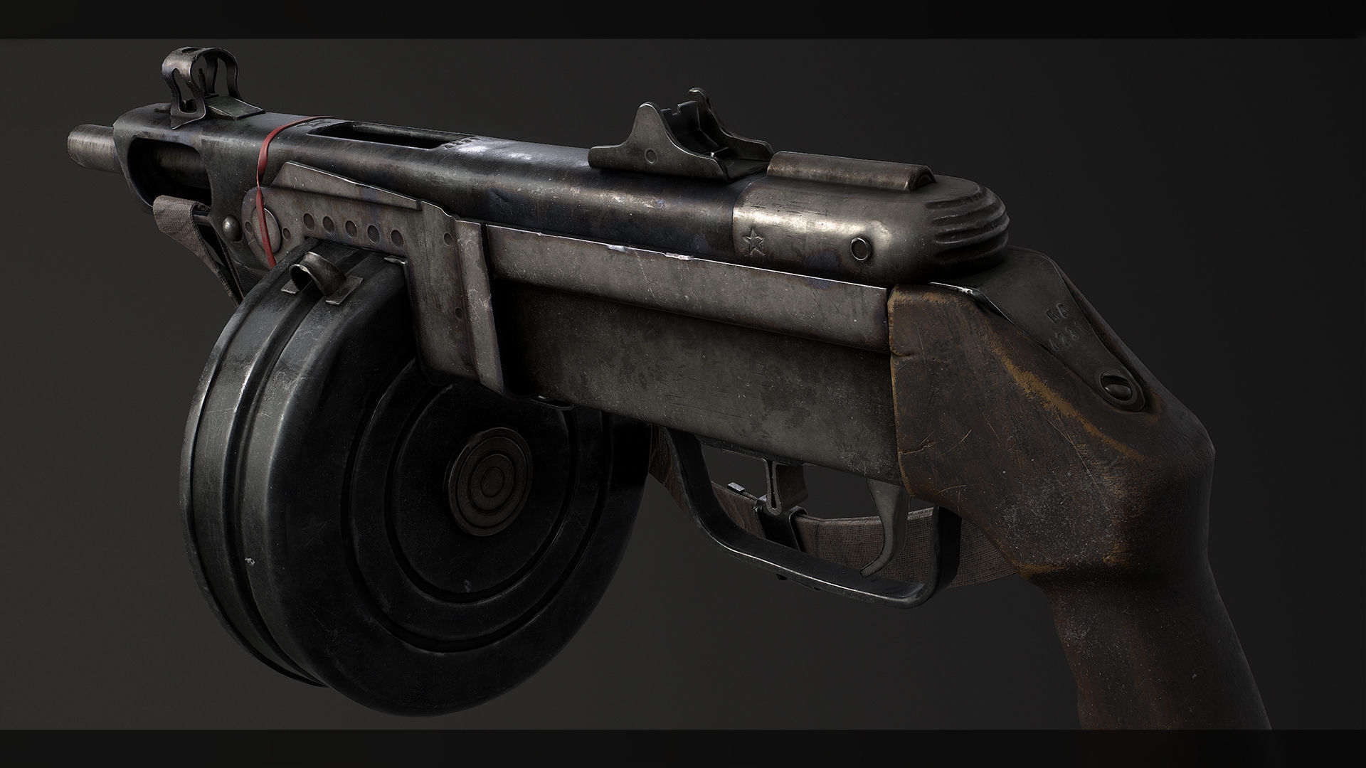 PBR Soviet PPSh-41 Obrez Low-poly 3D model_5