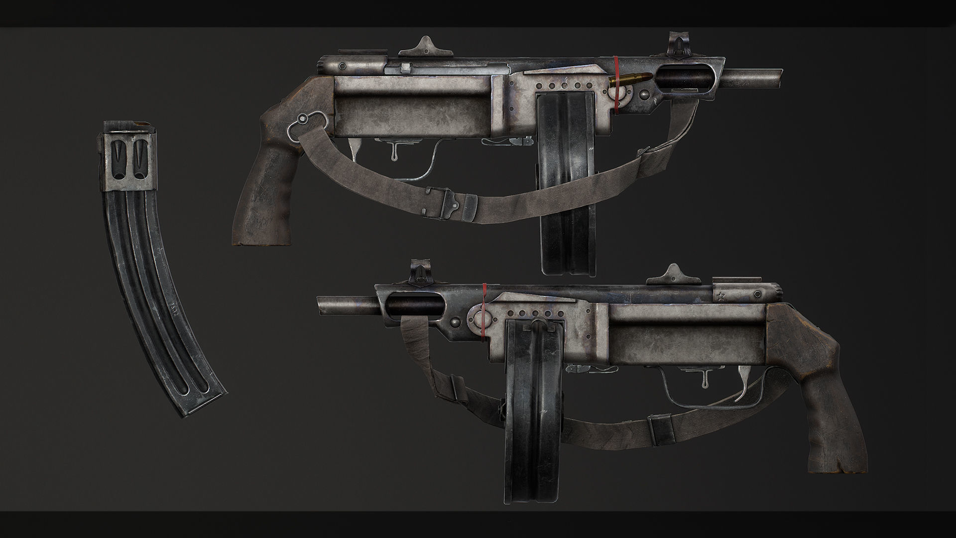 PBR Soviet PPSh-41 Obrez Low-poly 3D model_11