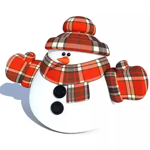 Snowman wearing plaid hat and scarf
