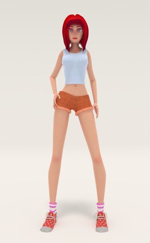 Ivi model 3d cartoon girl with hair and shorts 3D model
