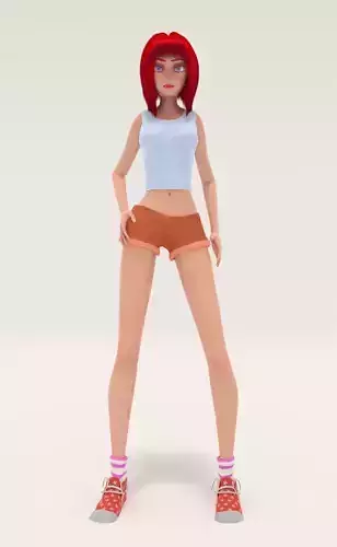 Ivi model 3d cartoon girl with hair and shorts