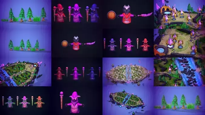 Huge pack of stylized props and character and maps 3D Model Collection
