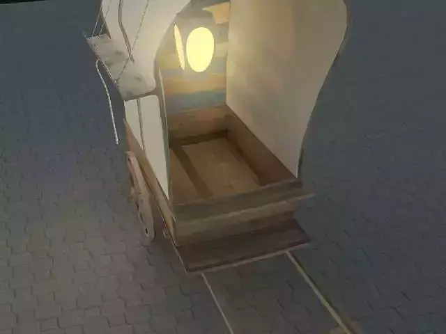 cart-charrette wooden covered wagon with lamp