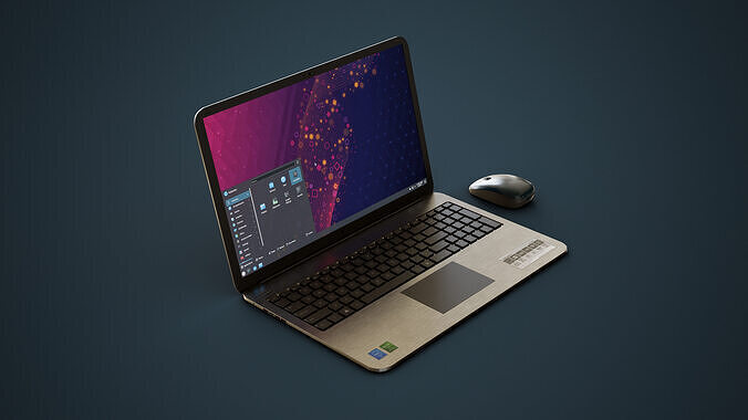 Modern Laptop and Wireless Mouse Low-poly 3D model