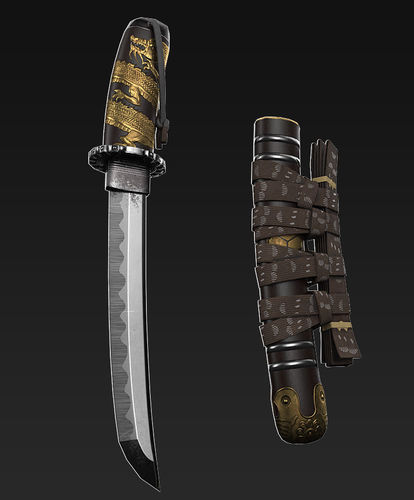 Tanto japanese sword with gold handle Low-poly 3D model