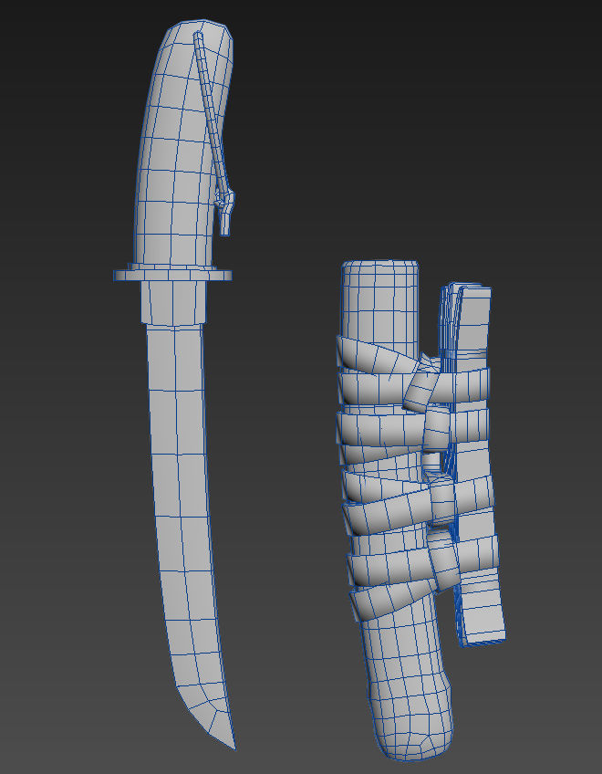 Tanto japanese sword with gold handle Low-poly 3D model_3