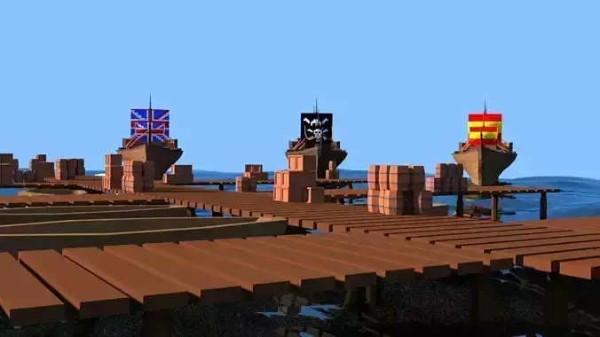 Medieval  Ship Port Low Poly