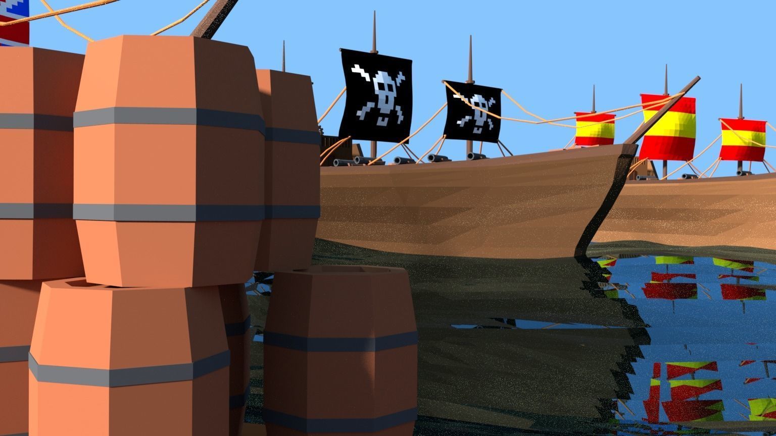 Medieval  Ship Port Low Poly Low-poly 3D model_1