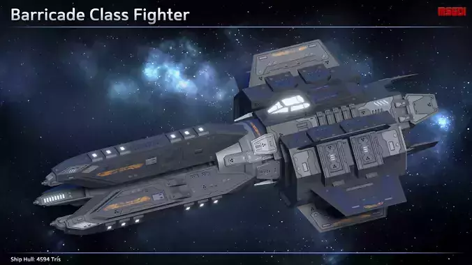 Spaceship Fighter Barricade Low-poly 3D model