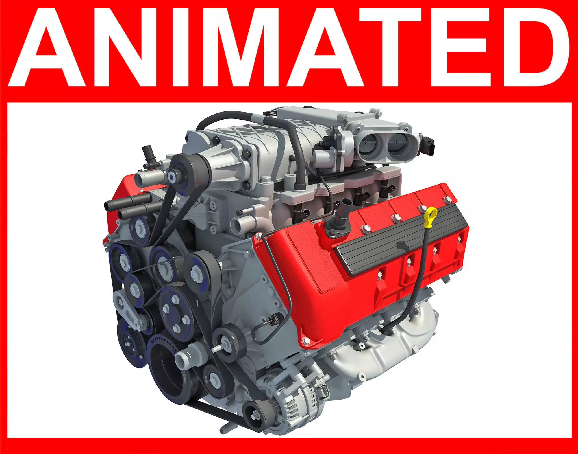 Animated V8 Engine 3D model_0
