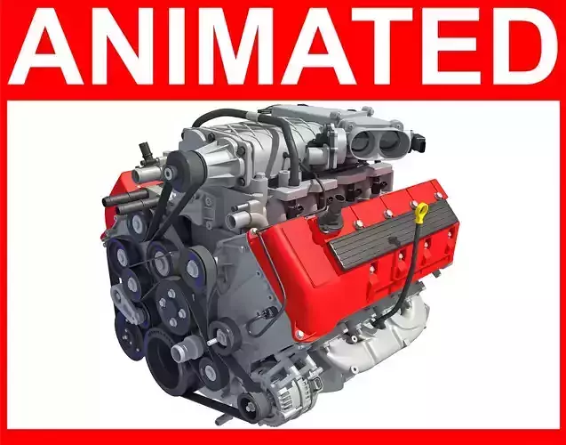 Animated V8 Engine 3D model