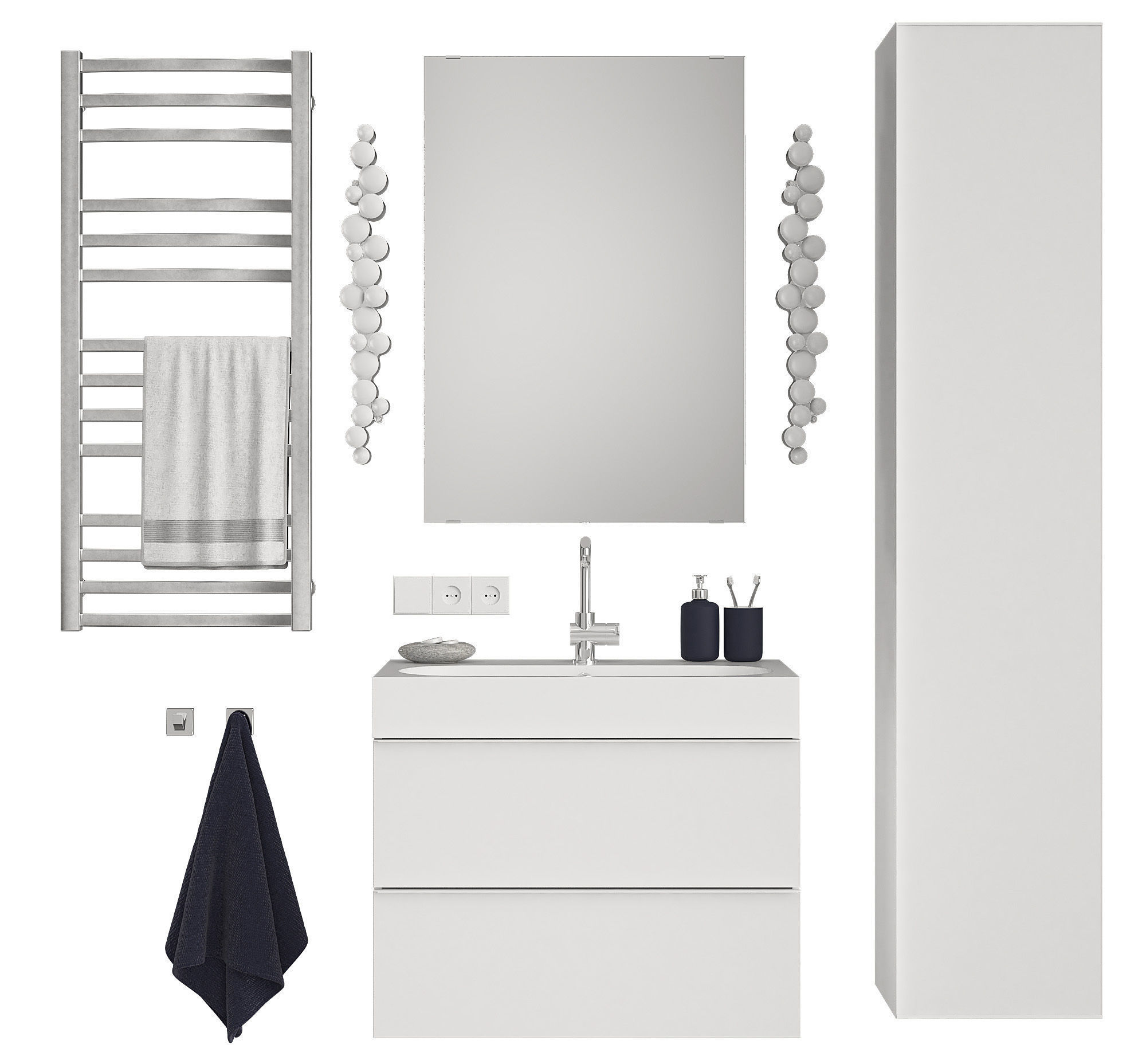 Godmorgon set 8 model bathroom vanity with mirror and towel rack 3D model_4