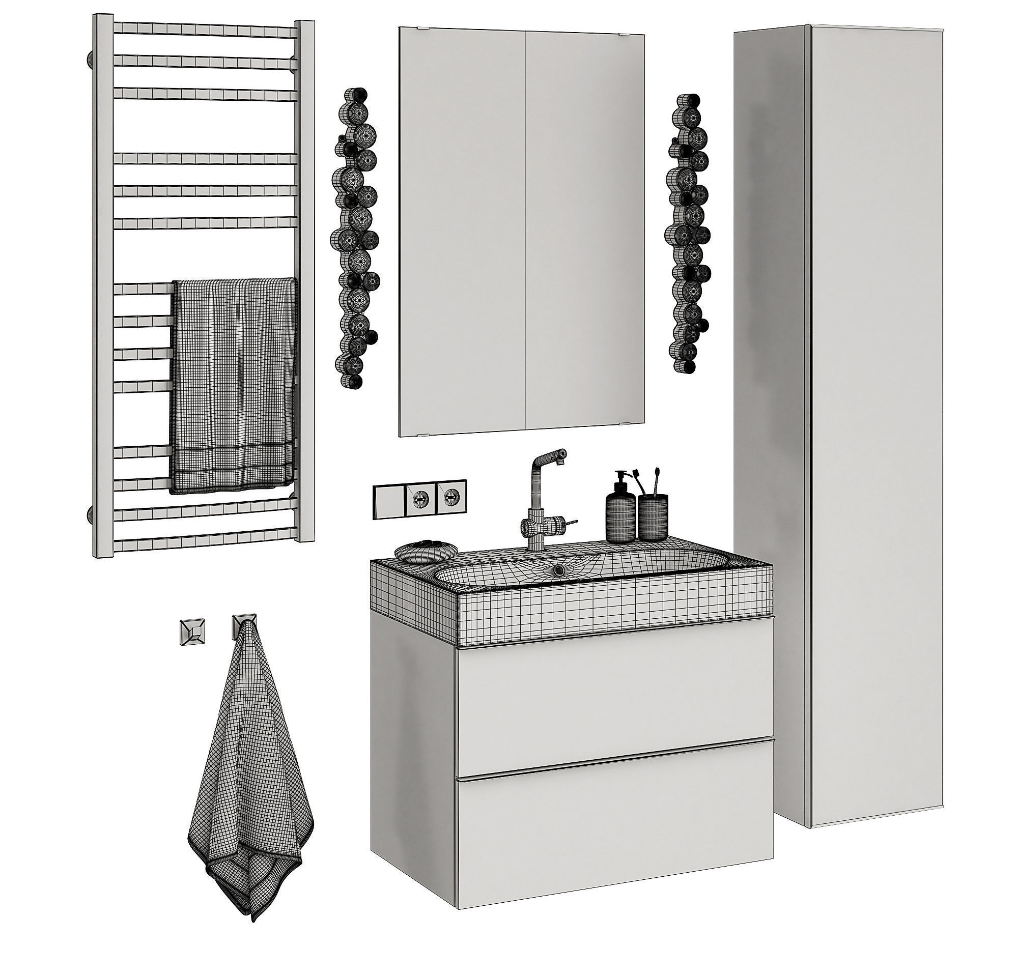 Godmorgon set 8 model bathroom vanity with mirror and towel rack 3D model_5