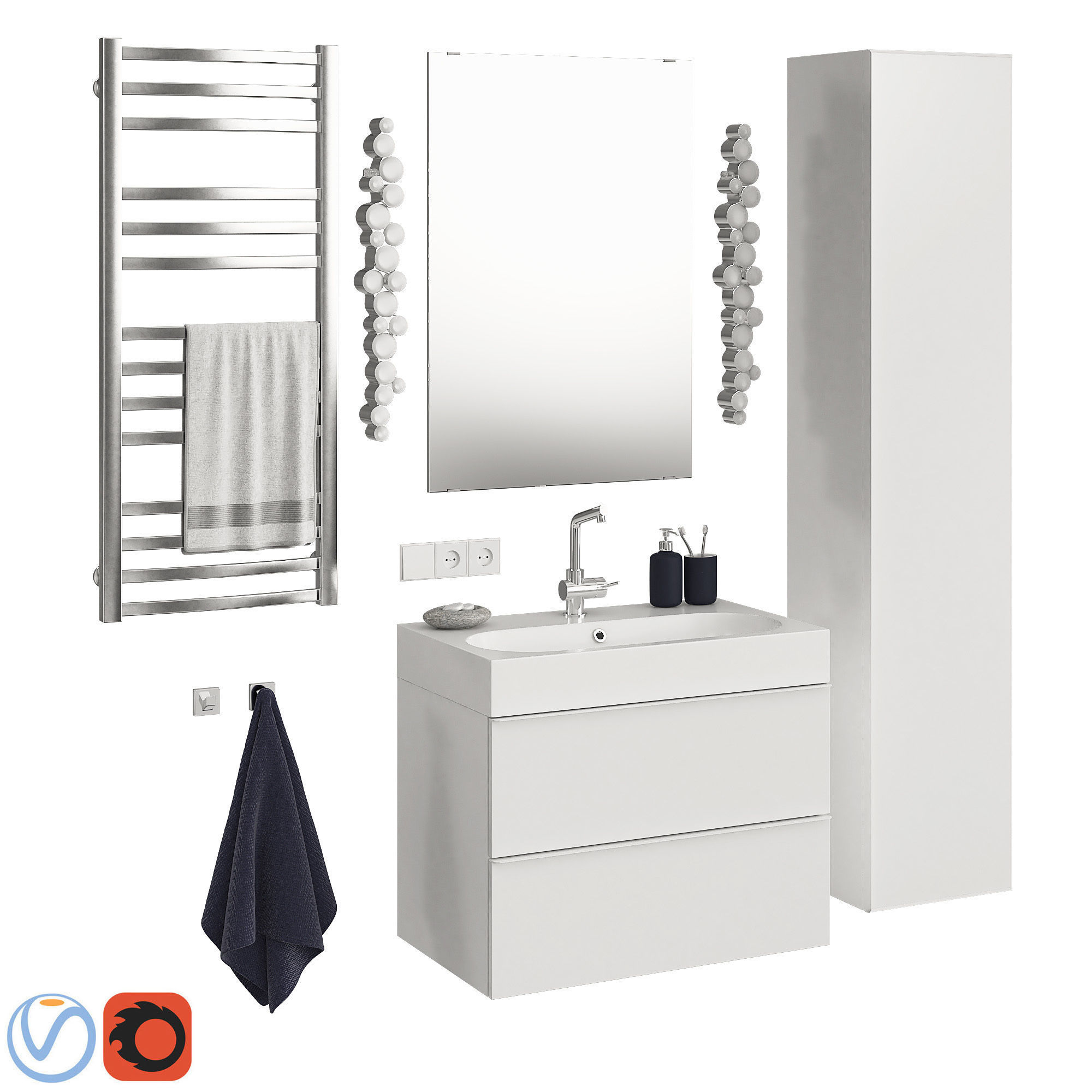 Godmorgon set 8 model bathroom vanity with mirror and towel rack 3D model_1