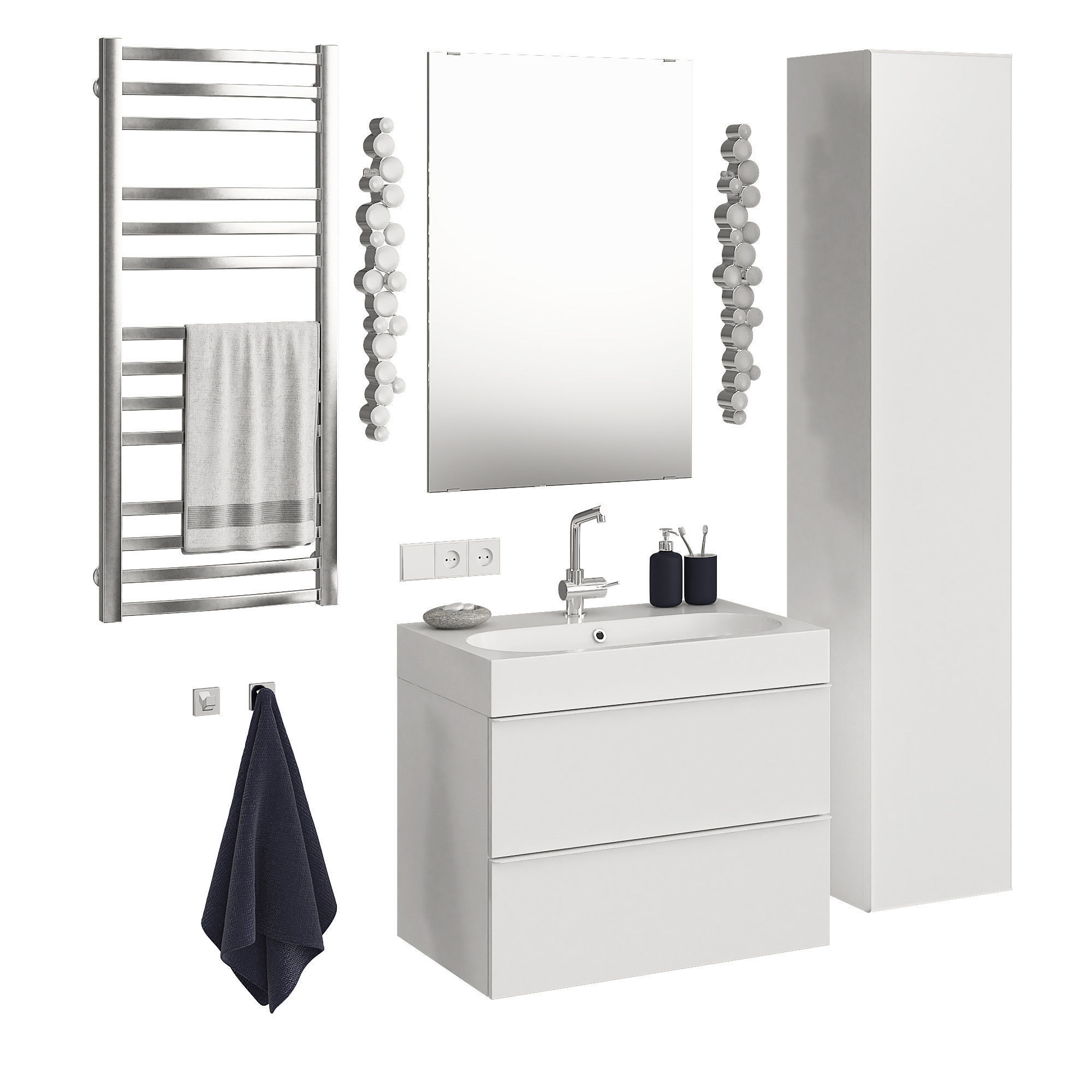 Godmorgon set 8 model bathroom vanity with mirror and towel rack 3D model_2