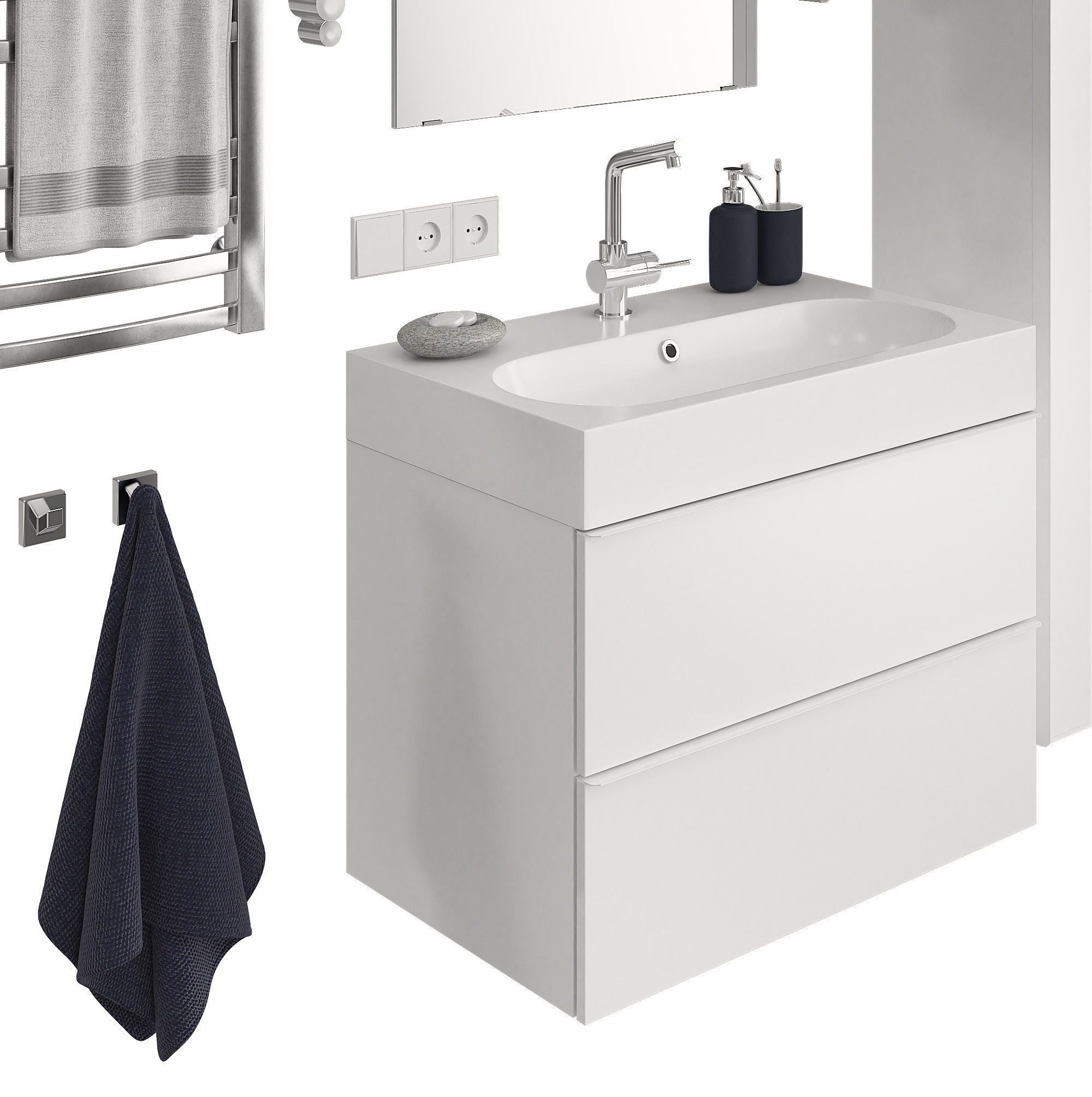 Godmorgon set 8 model bathroom vanity with mirror and towel rack 3D model_6