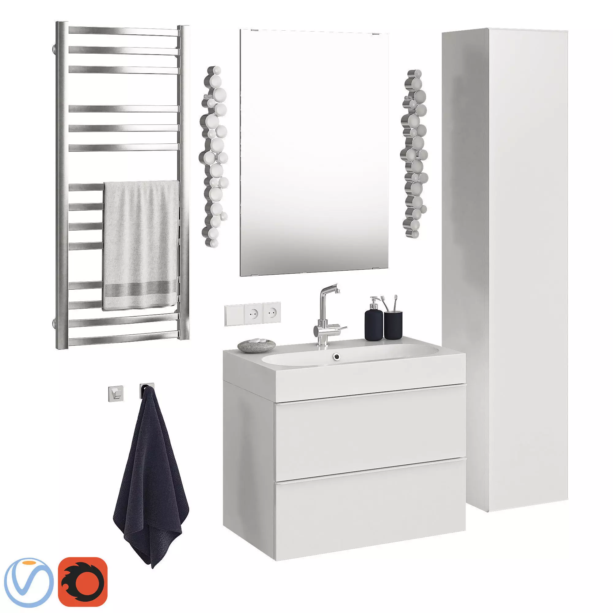 Godmorgon set 8 model bathroom vanity with mirror and towel rack 3D model_0