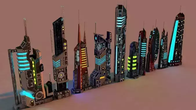 SCI FI FUTURISTIC CITY Package Low-poly 3D model