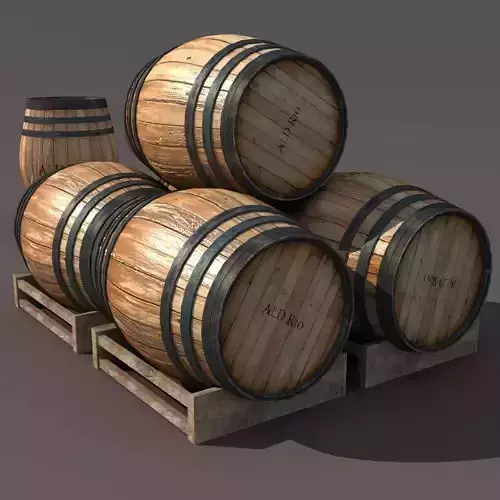 Wooden Barrel Low poly 3d Model Low-poly 3D model