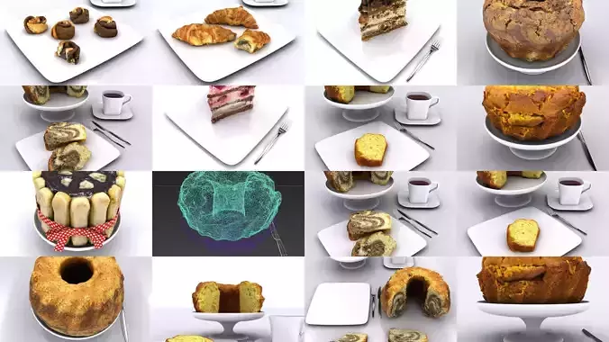 Photoscanned Bakery Items 3D Model Collection