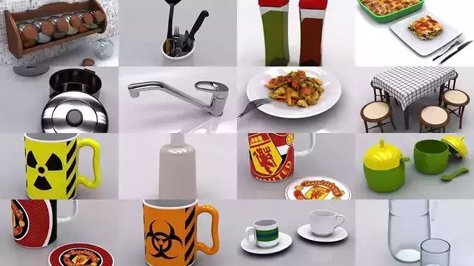 Kitchenware and some Foods 3D Model Collection