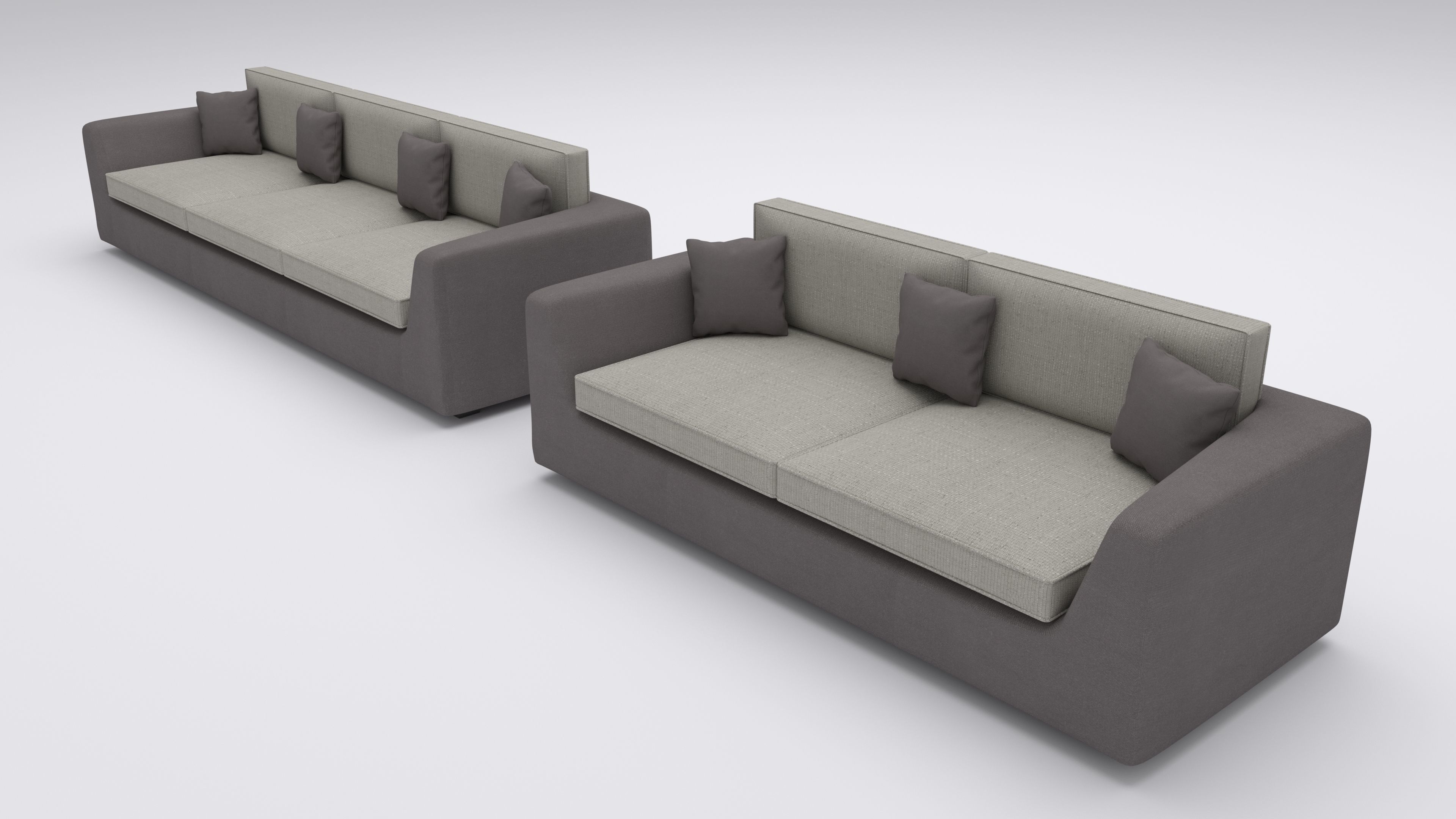 Sofa two and three seater in fabric with cushions 3D model_2