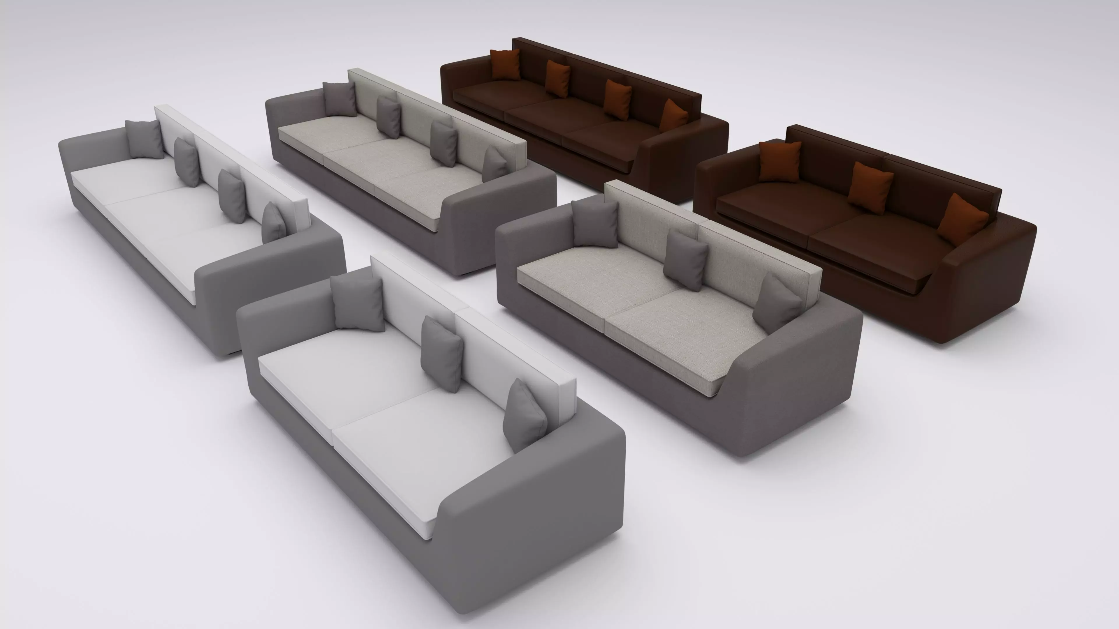 Sofa two and three seater in fabric with cushions 3D model_0