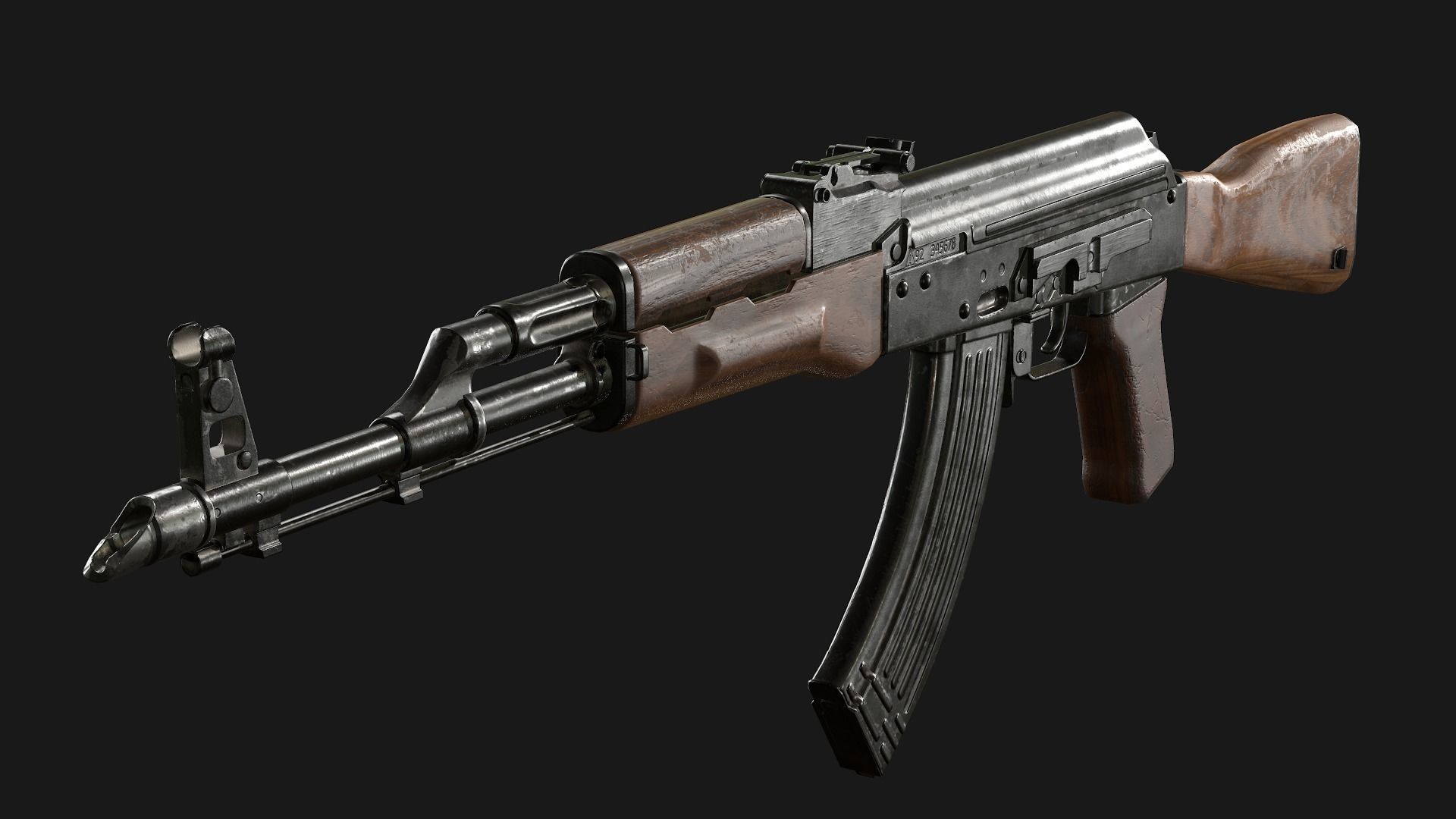AKM rifle Low-poly 3D model_5