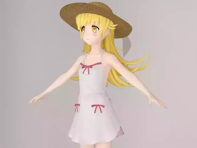 T pose nonrigged model of Shinobu Oshino anime girl 3D model