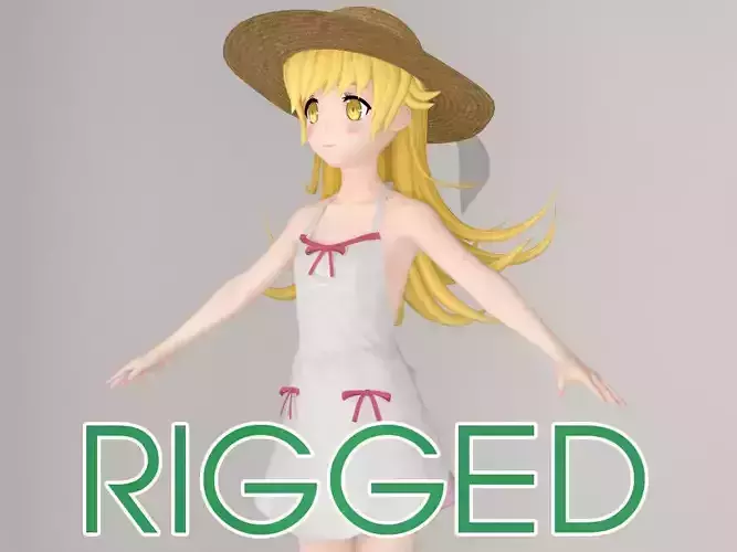 T pose rigged model of Shinobu Oshino anime girl 3D model