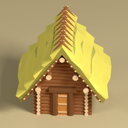 Low Poly Medieval Wood Log House Low-poly 3D model