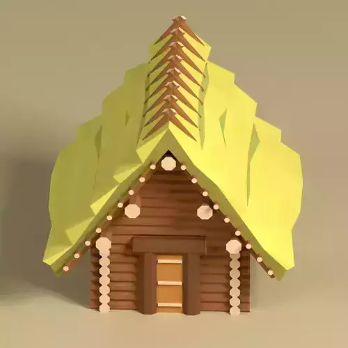 Low Poly Medieval Wood Log House