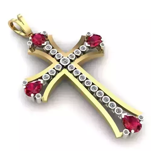 CROSS gold pendant with rubies and diamonds