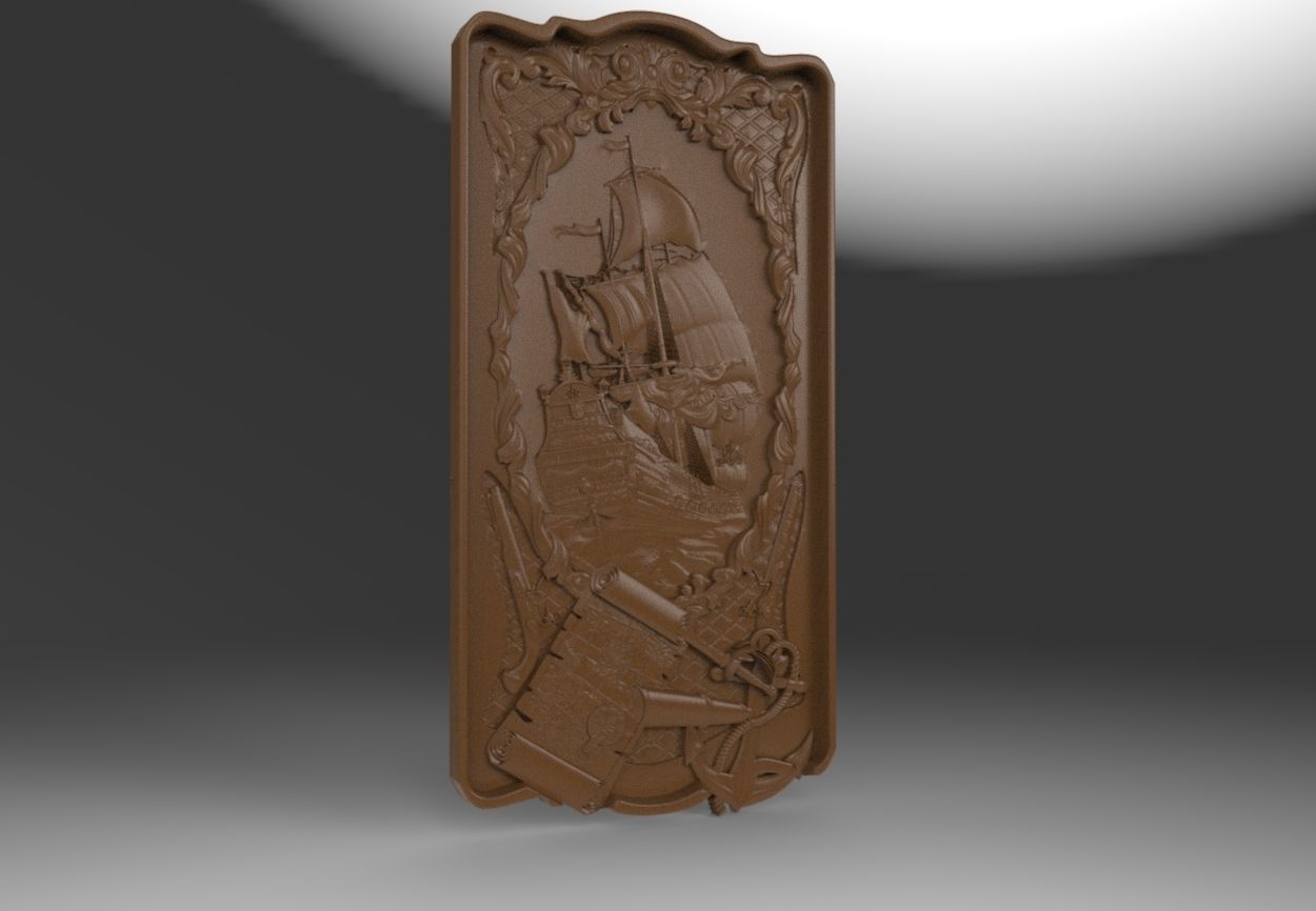 CNC Bas Relief Ship Design 3D print model_4