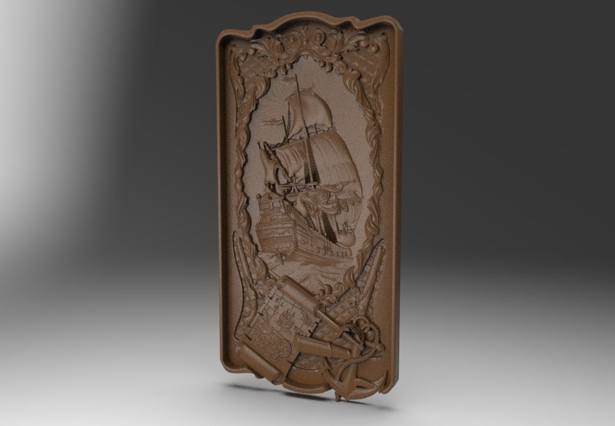 CNC Bas Relief Ship Design 3D print model_6