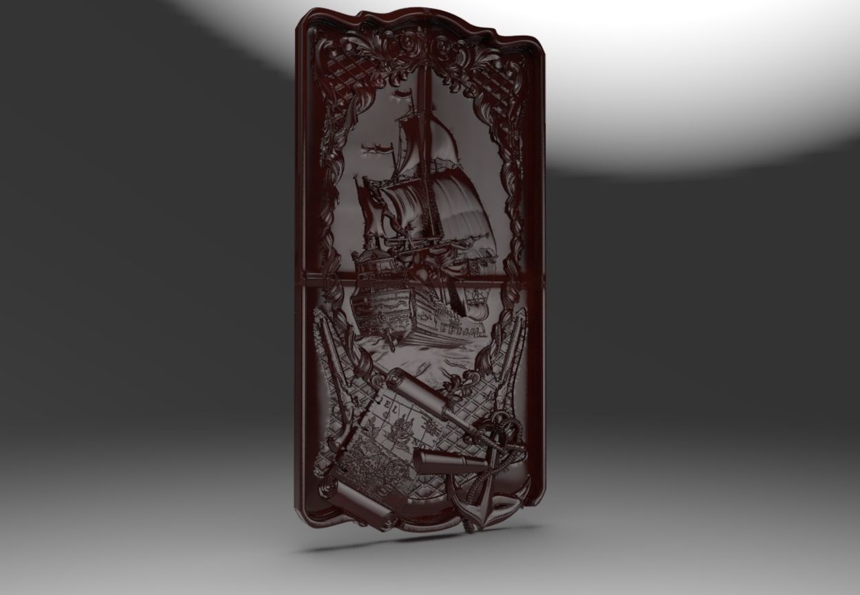 CNC Bas Relief Ship Design 3D print model_5