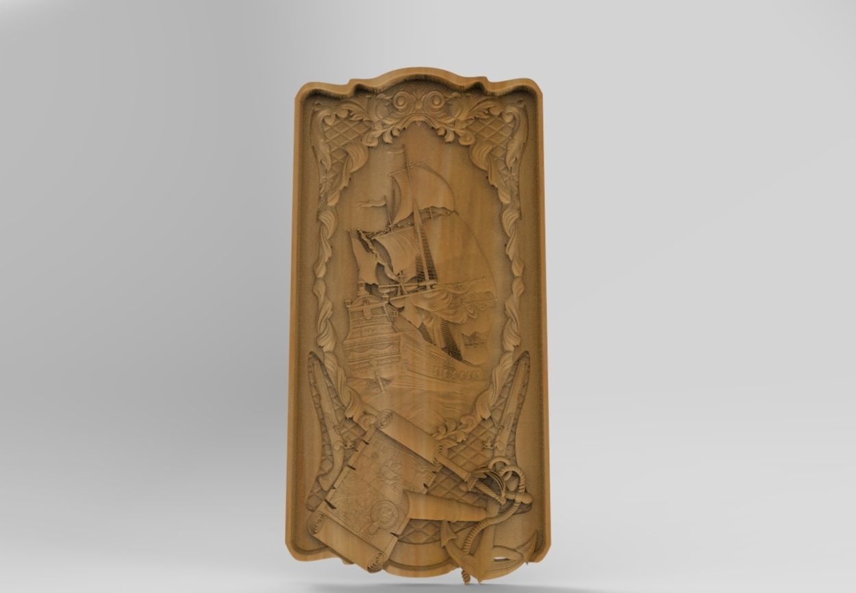 CNC Bas Relief Ship Design 3D print model_3