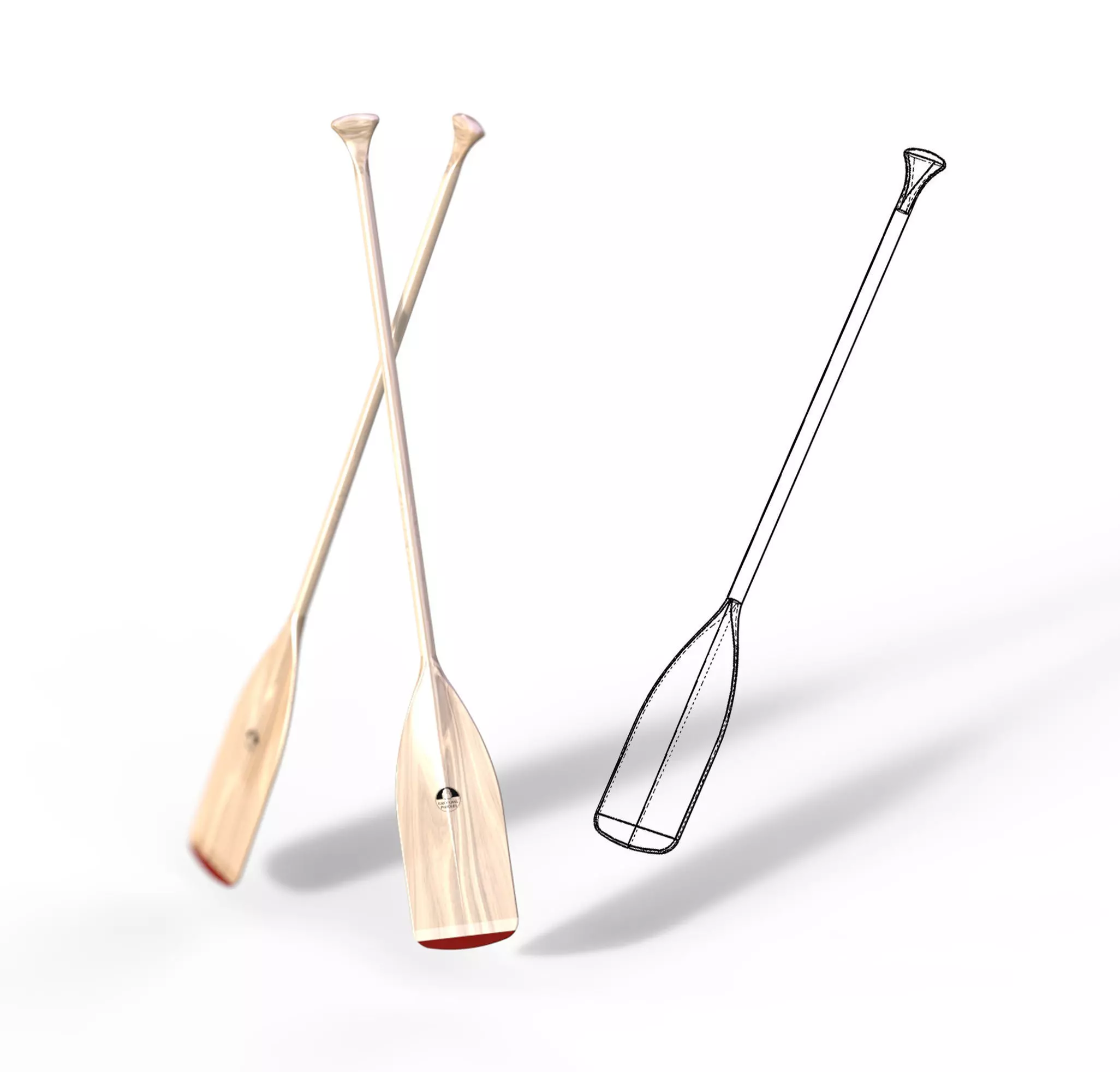 Wooden Paddle Oar for Rowing Boat  3D model_0