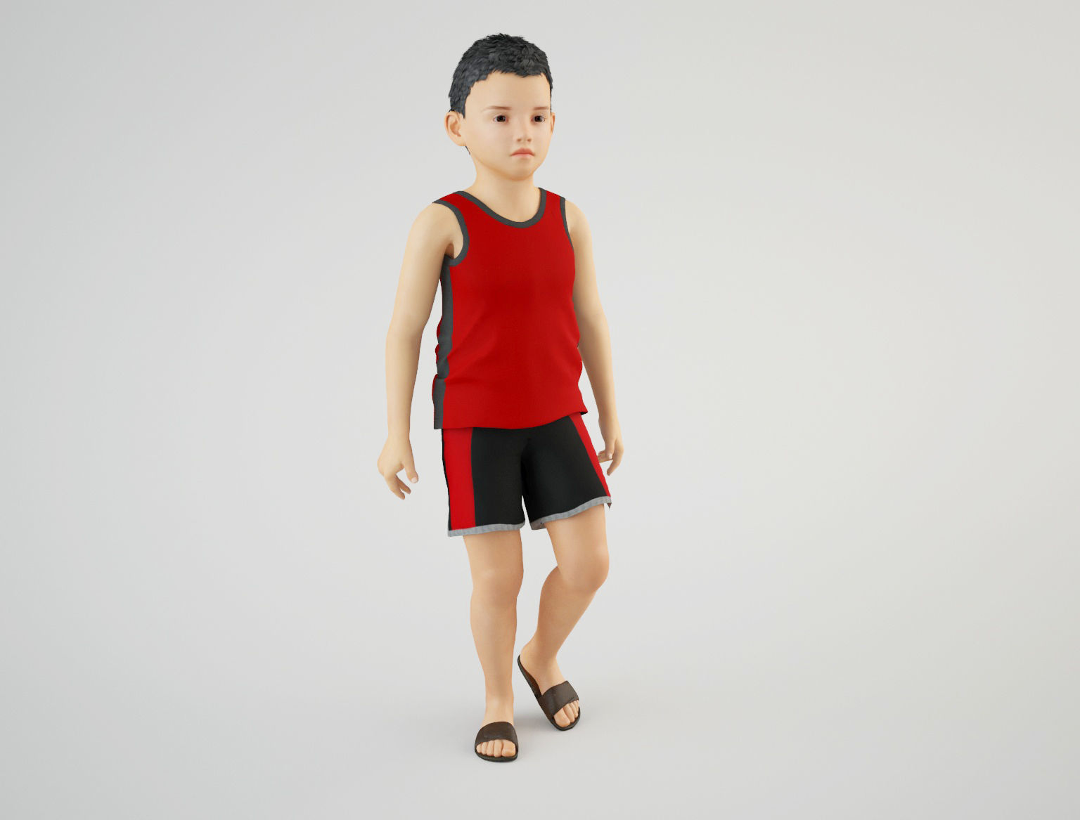 Boy 5 in tank top and shorts 3D model_9