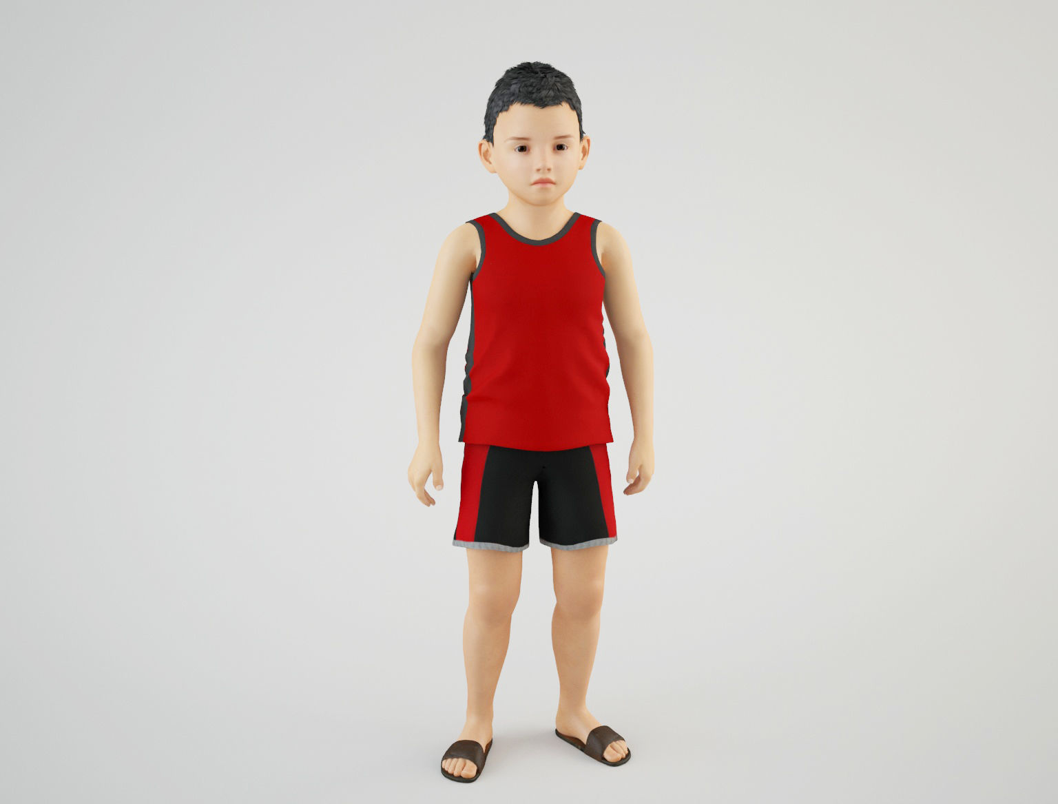 Boy 5 in tank top and shorts 3D model_1