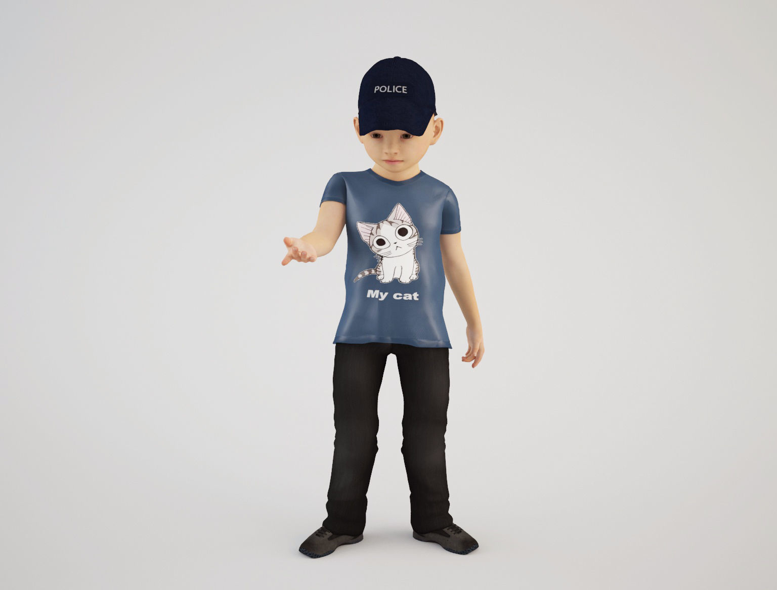 Boy 6 little wearing cap and t - shirt 3D model_11