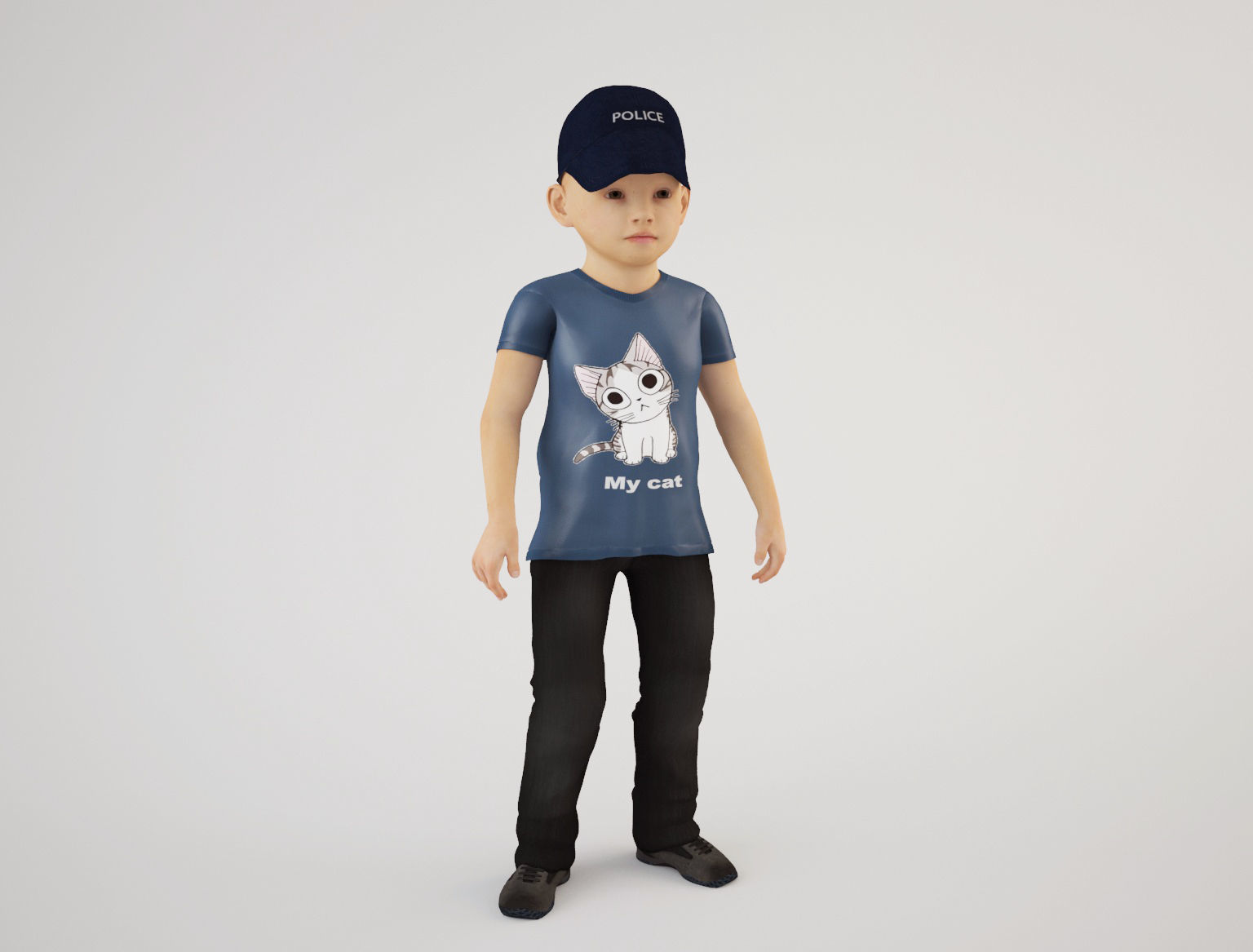 Boy 6 little wearing cap and t - shirt 3D model_10