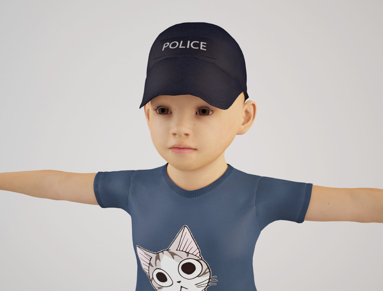 Boy 6 little wearing cap and t - shirt 3D model_6