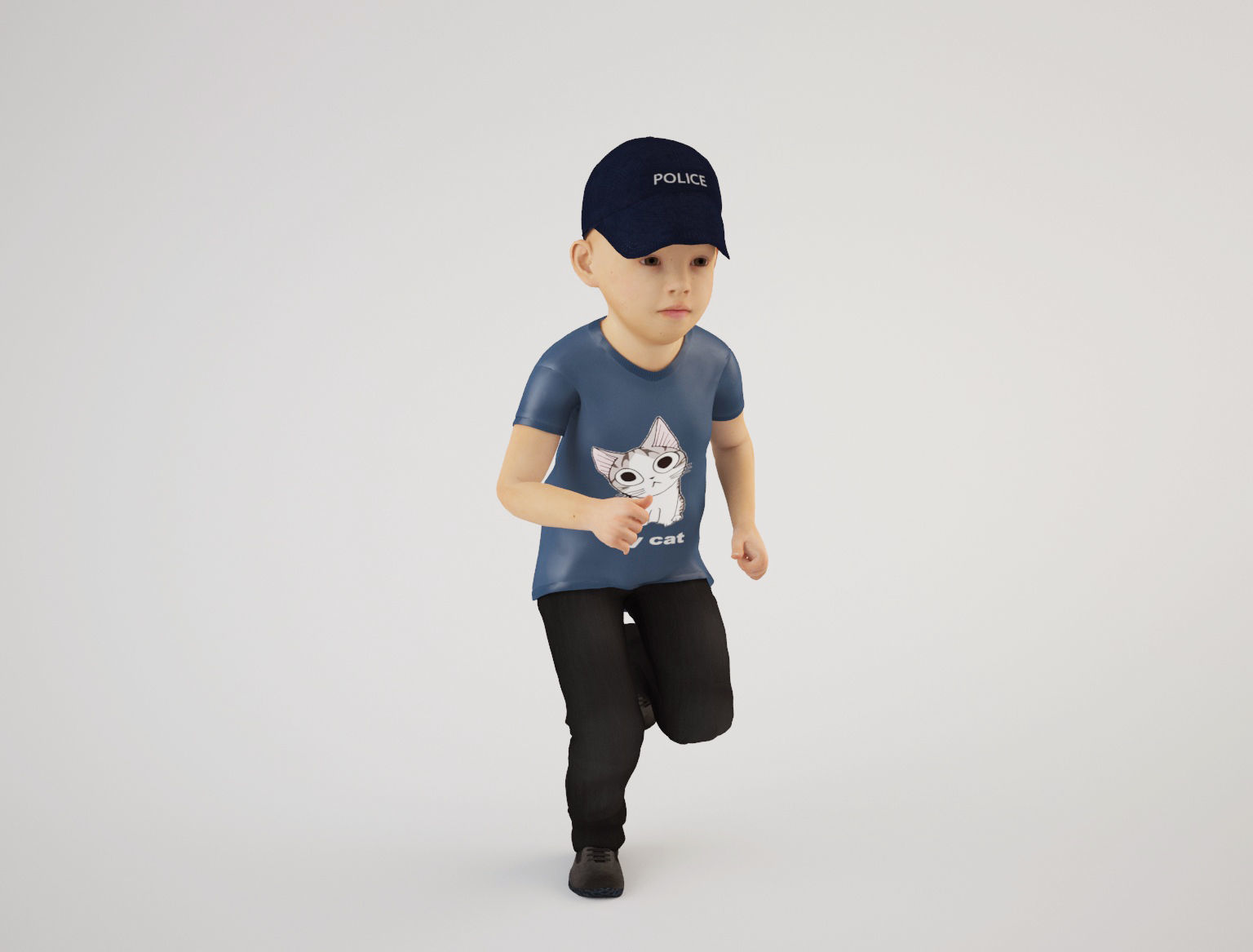 Boy 6 little wearing cap and t - shirt 3D model_9