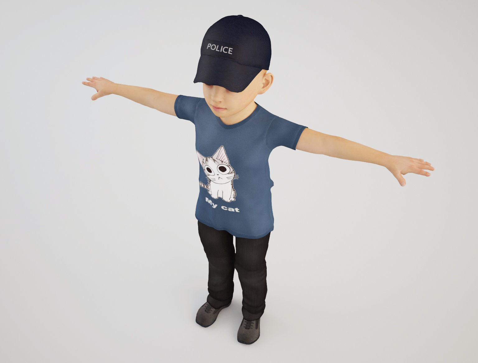 Boy 6 little wearing cap and t - shirt 3D model_5