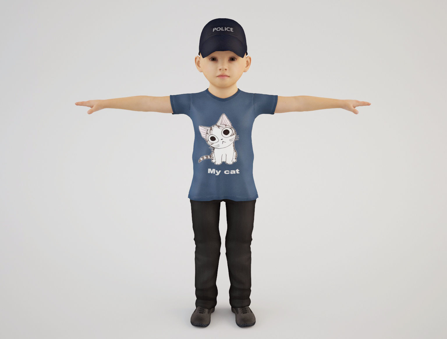 Boy 6 little wearing cap and t - shirt 3D model_2