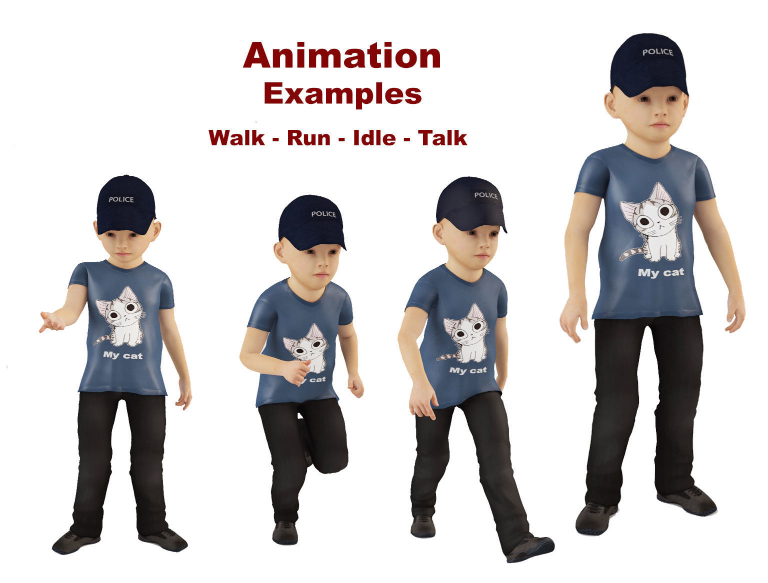 Boy 6 little wearing cap and t - shirt 3D model_7